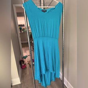 Rayon/spandex turquoise dress with cut out in back